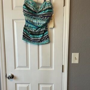 Profile By Gottex Teal Blue Green Patterned Tankini Top
